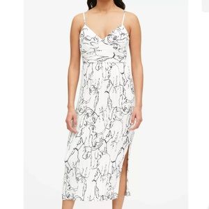 Banana Republic Print Plissé Midi Dress, White Print SIZE 0   #548073 T0621